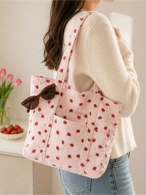 Pink Strawberry Print Tote Bag - Women